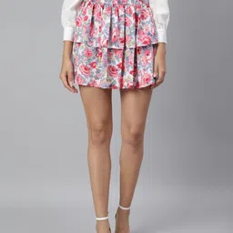 SCORPIUS Women Pink Printed Tiered A-Line Mini Skirt-image-26