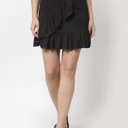 Popwings Women Black Self-Design Peplum Mini Skirt-image-92