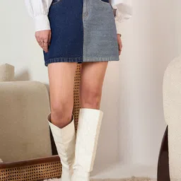 Berrylush Blue Denim A-line Mini Skirt-image-10