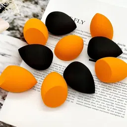 FEELHIGH Professional Set Of 12 Makeup Blender Sponges With Mini Sponge - Orange & Black-52