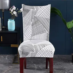 HOUSE OF QUIRK White & Black 2 Pcs Geometric Printed Stretchable Removable Chair Covers-image-68