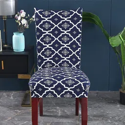 HOUSE OF QUIRK Blue & White 2 Pieces Printed Stretchable Removable Chair Covers-picture-28