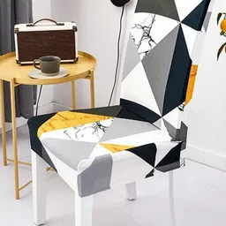 HOUSE OF QUIRK Grey & White 2 Pieces Printed Stretchable Removable Chair Covers-36