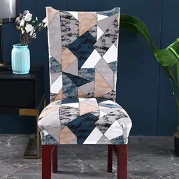 HOUSE OF QUIRK Grey & White 4 Pcs Geometric Printed Stretchable Removable Chair Cover-1