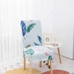 HOUSE OF QUIRK Turquoise Blue 4 Pieces Printed Stretchable Removable Chair Covers-54