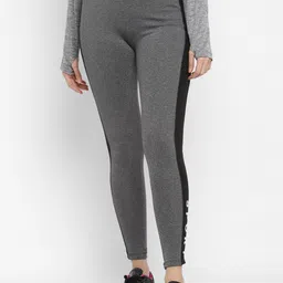 OFF LIMITS Women Grey Melange & Black Solid Anti-Microbial Training Tights-image-47