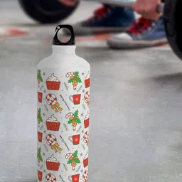 macmerise White Leak Proof Christmas Cup Cake Pattern Design Aluminium Water Bottle 750 ml-21