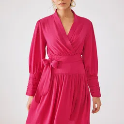 The Label Life Shawl Collar V-Neck Tie-Ups Wrap Dress-image-26