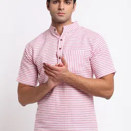 Enchanted Drapes Striped Mandarin Collar Straight Kurta-picture-7