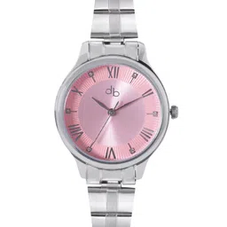 DressBerry Women Pink Brass Embellished Dial & Steel Toned Stainless Steel Textured Straps Analogue Watch-picture-3