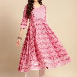 Rangita Ethnic Motifs Printed Sequinned Pure Cotton Anarkali Kurta-48