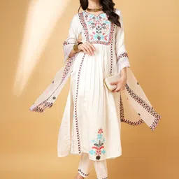 all about you Floral Embroidered A-Line Pleated Sequinned Kurta With Trousers & Dupatta image 3