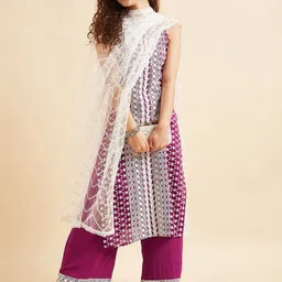 PANIT Purple Ethnic Motifs Embroidered Thread Work Regular Kurta with Palazzos & Dupatta-picture-24