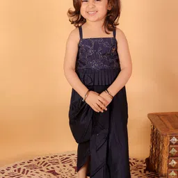 VASTRAMAY Girls Embroidered Sequinned Draped Skirt With Crop Top-picture-24