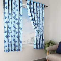 Cortina Blue 2 Pieces Leaf Printed Window Curtains-picture-44