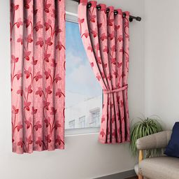 Cortina Peach & Red 2 Pieces Floral Printed Window Curtains-image-37