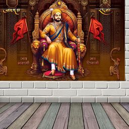 Wallpics Red & Yellow Chatrapati Shivaji Maharaj Printed Waterproof Wall Poster-15