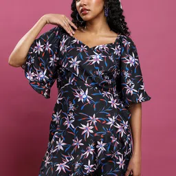 KETCH Floral Printed Sweetheart Neck Tie Ups Wrap Dress-image-61