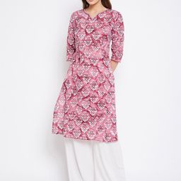 Imfashini Women Pink Printed Block Print V neck Straight Kurta-picture-28
