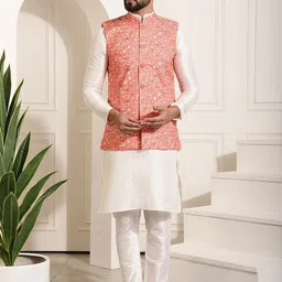 SOJANYA Mandarin Collar Kurta With Churidar & Nehru Jacket-picture-24