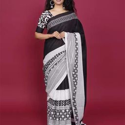 JALTHER Ethnic Motifs Block Print Saree-image-5