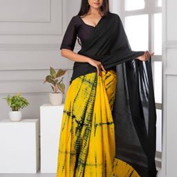 KIAARON Tie and Dye Pure Cotton Half and Half Block Print Saree-9