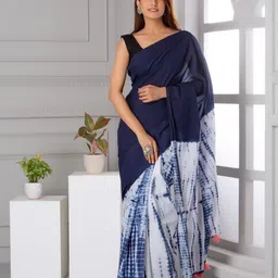 KIAARON Tie and Dye Pure Cotton Half and Half Block Print Saree-58