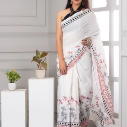 KIAARON Ethnic Motifs Printed Pure Cotton Block Print Saree-11