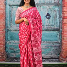 KIAARON Ethnic Motifs Pure Cotton Block Print Saree-39