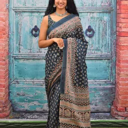 KIAARON Ethnic Motifs Pure Cotton Block Print Saree-42