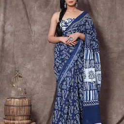 KIAARON Ethnic Motifs Pure Cotton Block Print Saree-picture-31