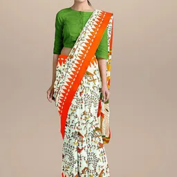 Sanganeri Print Warli Pure Cotton Block Print Saree-picture-17