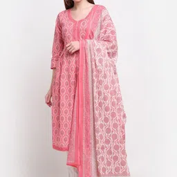 KALINI Women Ethnic Motifs Printed Pleated Pure Cotton Kurta With Palazzos & Dupatta-picture-3