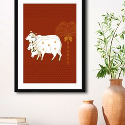 999Store Brown & White Nandi Cow Stylish Modern Art Painting Printed Framed Wall Art-image-87