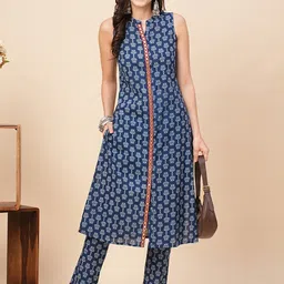 Globus Ethnic Motifs Printed A Line Kurta & Trouser Set-18