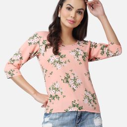 Popwings Floral Printed Round Neck Three-Quarter Sleeves Top-image-20