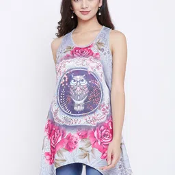Camey Printed Longline A-line Net Top-image-81