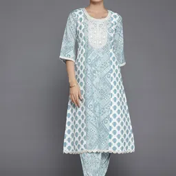 Libas Ethnic Motifs Printed Round Neck A-Line Kurta with Salwar-image-77