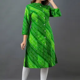Lee Moda Women Green Bandhani Printed Kurta-14
