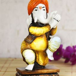 eCraftIndia White & Yellow Handcrafted Lord Ganesha Dancing Idol-image-92