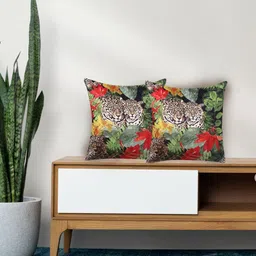 Tasseled Home Green & Red 2 Pcs Abstract Velvet Square Cushion Covers-image-96