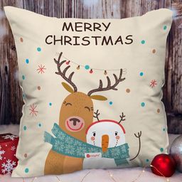 Indigifts Merry Christmas Printed Light Green Cushion with Filler-image-92
