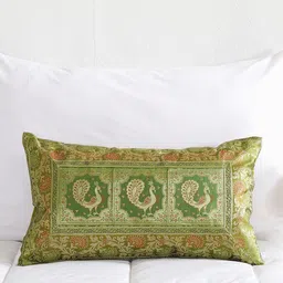 HANDICRAFT PALACE Green & Red Ethnic Motifs Brocade Silk Rectangle Cushion Cover-image-84
