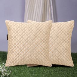 Mezposh Set Of 2 Cream-Coloured Satin Harlequin Quilted Cushion Cover-39
