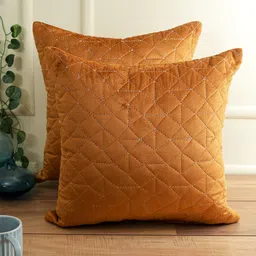 eyda Rust Set of 2 Velvet Self Design Square Cushion Covers-8