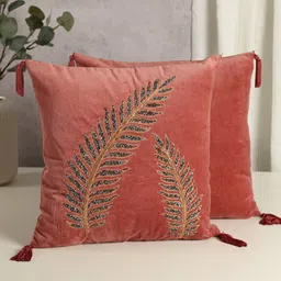 India Circus by Krsnaa Mehta Pink Floral Velvet Square Cushion Cover-43