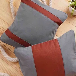 Folkstorys Cinnamon Grey & Orange 2 Pieces Colourblocked Rectangle Cotton Cushion Covers-picture-44