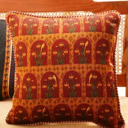JAYPORE Brown & Green Floral Printed Square Cushion Cover-44