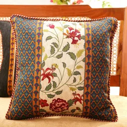 JAYPORE Navy Blue & White Floral Printed Square Cushion Cover-24