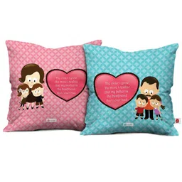 Indigifts Blue & Pink 2 Pieces Typography Printed Cushion Cover-2